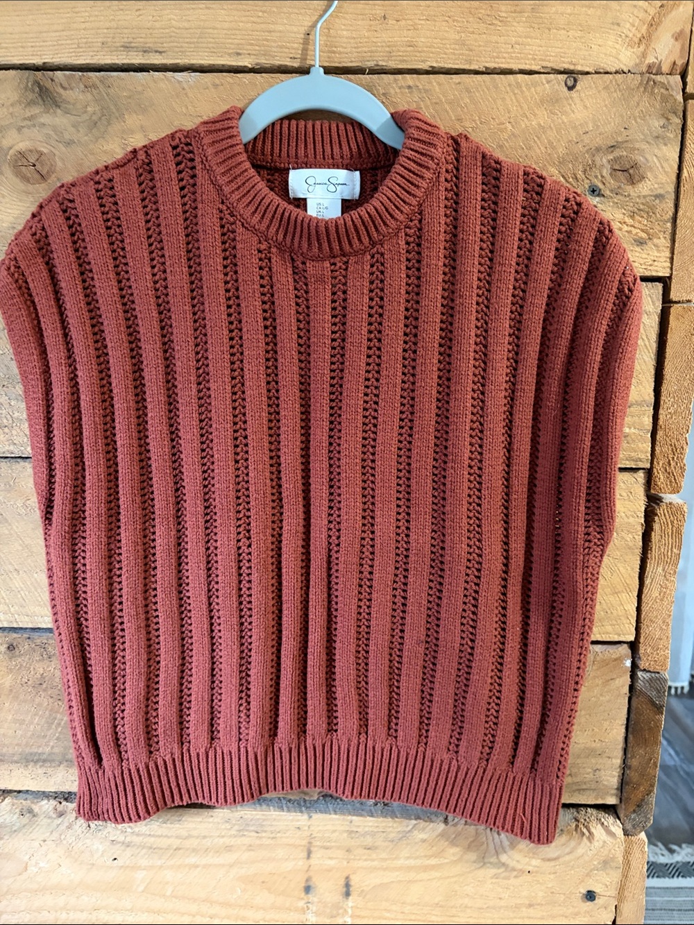 Jessica Simpson Brick Red Ribbed Knit Sweater Vest